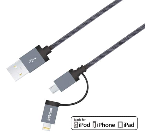 Micro USB + 8pin Charge & Sync MFI Braided Cable  AC330
